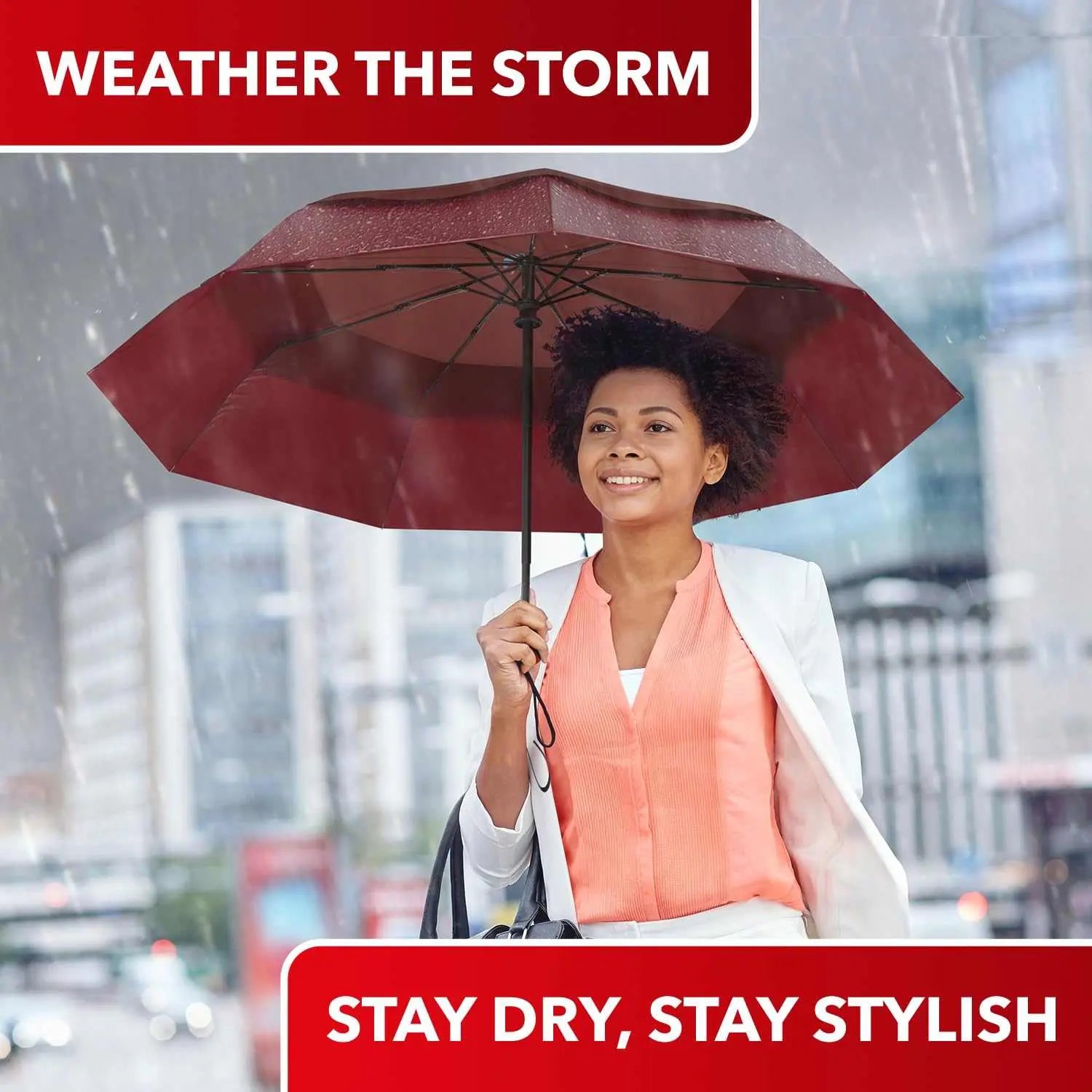 Windproof Repel umbrella for travel, auto open close, durable fiberglass frame, waterproof canopy.