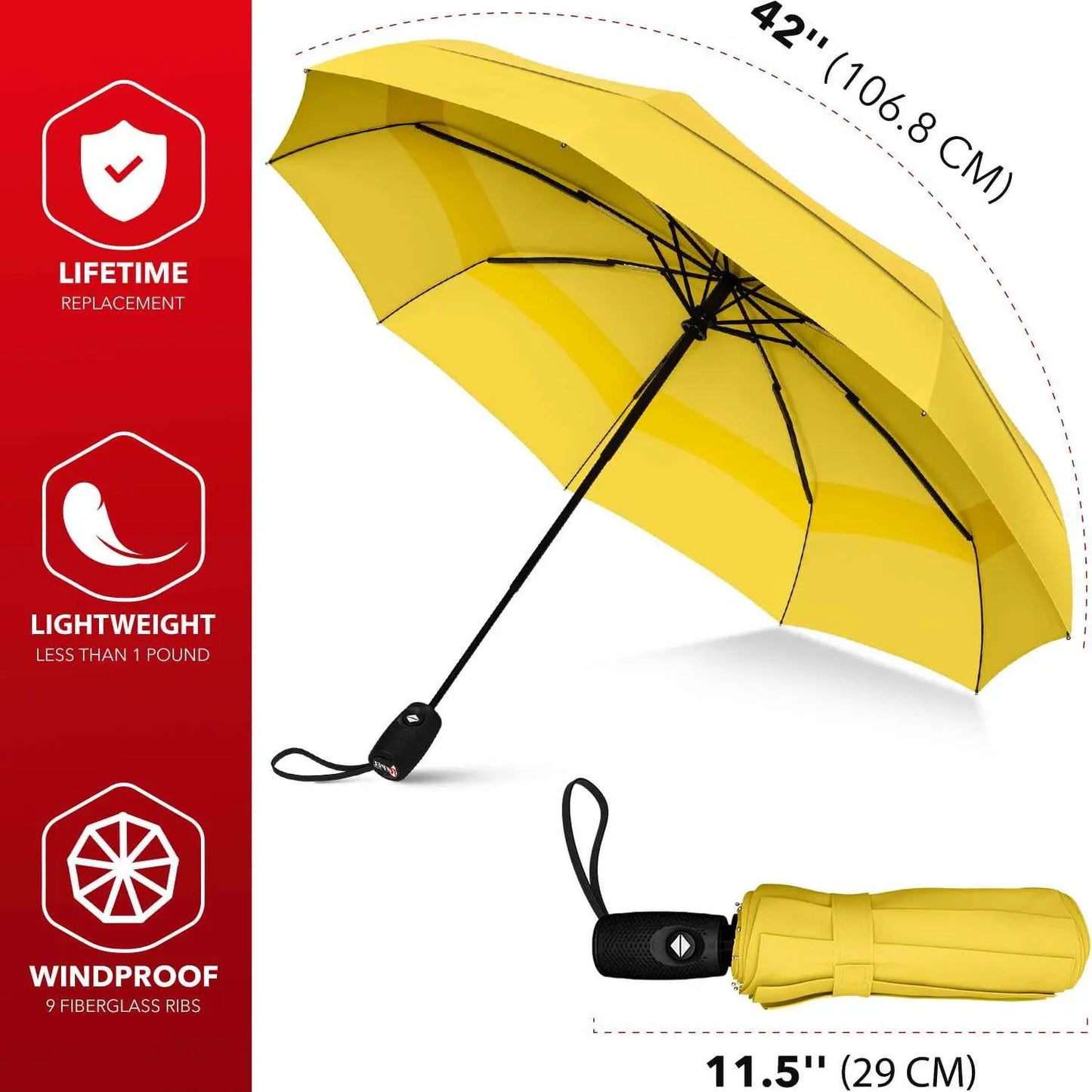 Repel Umbrella Windproof Travel Umbrella, yellow, durable and compact, ideal for rain protection, waterproof canopy, portable for backpack or purse.