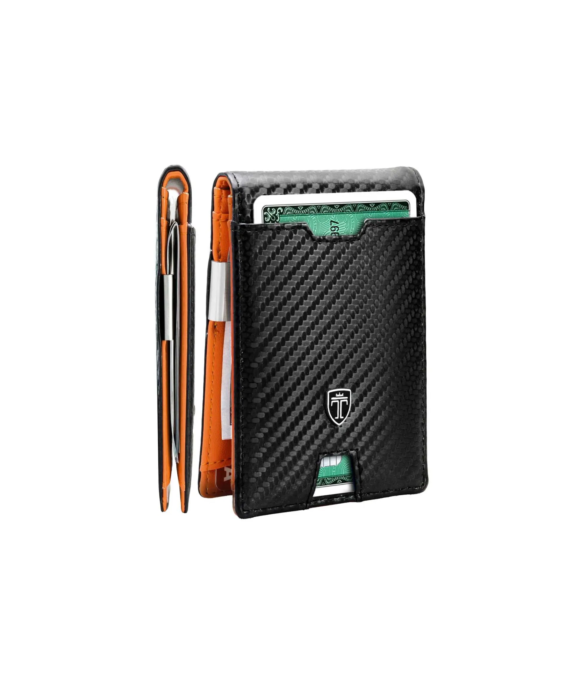 TRAVANDO Mens Slim Wallet with Money Clip, RFID Blocking Bifold, Carbon Design
