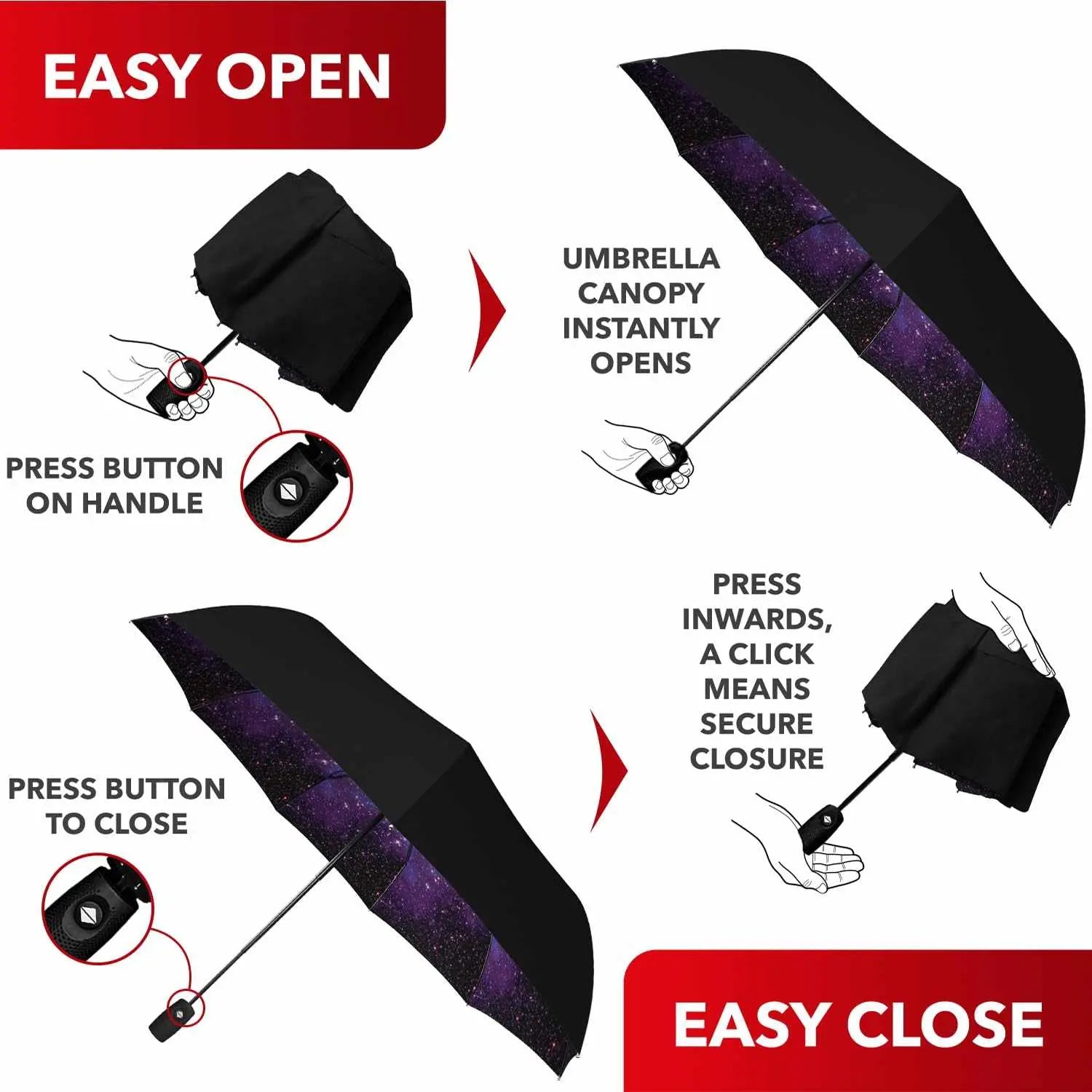 Repel Umbrella Windproof with easy auto open and close feature, showcasing compact and durable fiberglass frame.