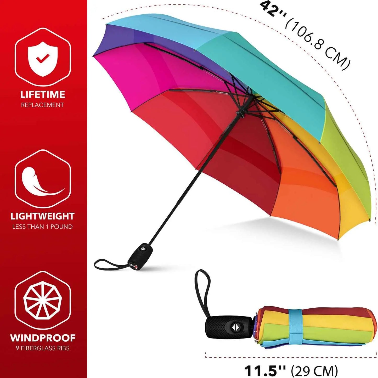 Repel umbrella windproof travel umbrella with colorful canopy, compact design, and auto open/close feature.