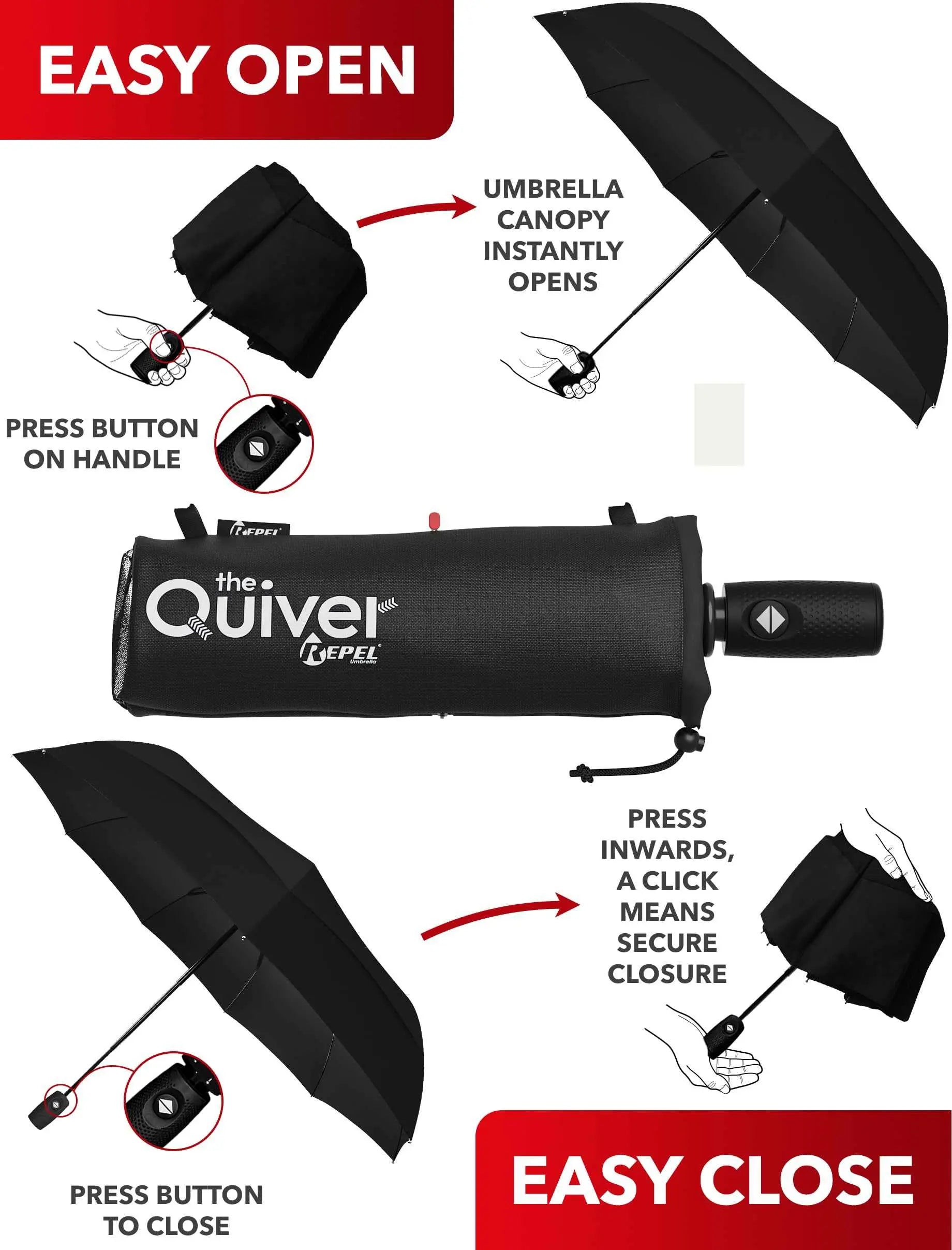 Repel Umbrella Windproof - Compact, durable travel umbrella with easy auto open/close feature.