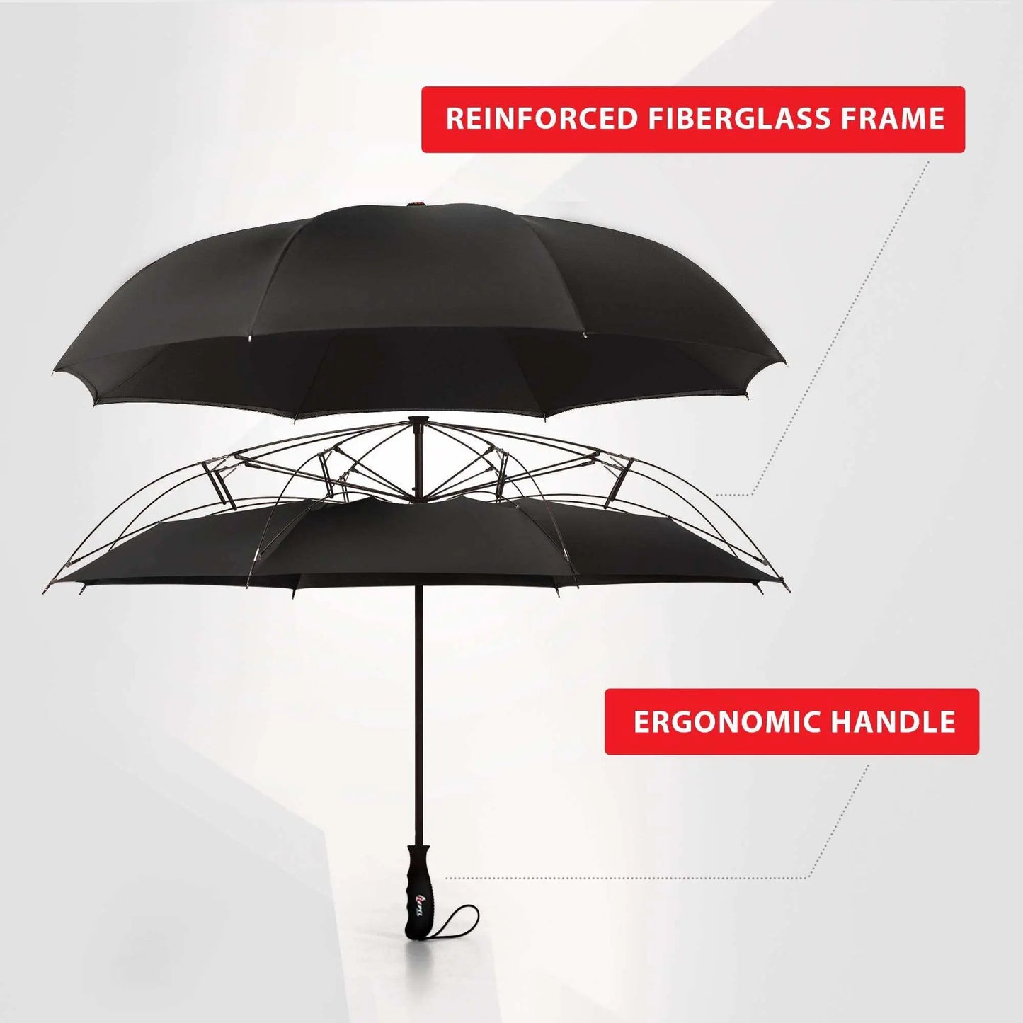 Repel Umbrella Windproof with reinforced fiberglass frame and ergonomic handle.
