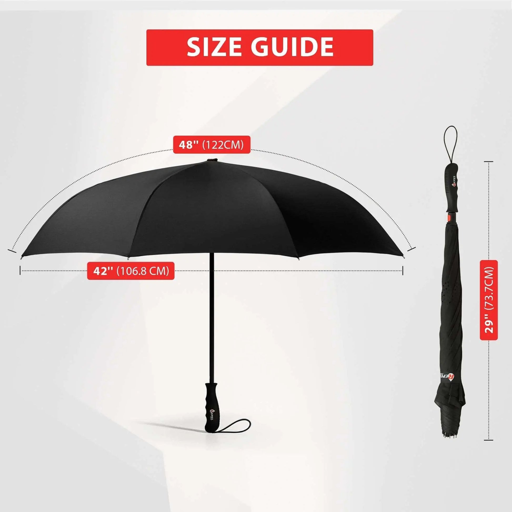 Repel Umbrella Windproof Travel Umbrella with Auto Open Close, Size Guide Displayed
