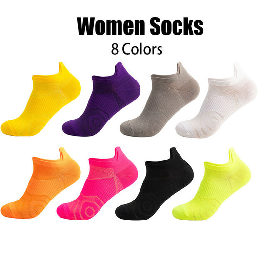 Front view of 8-pair women’s athletic compression socks showing cushioned and breathable design