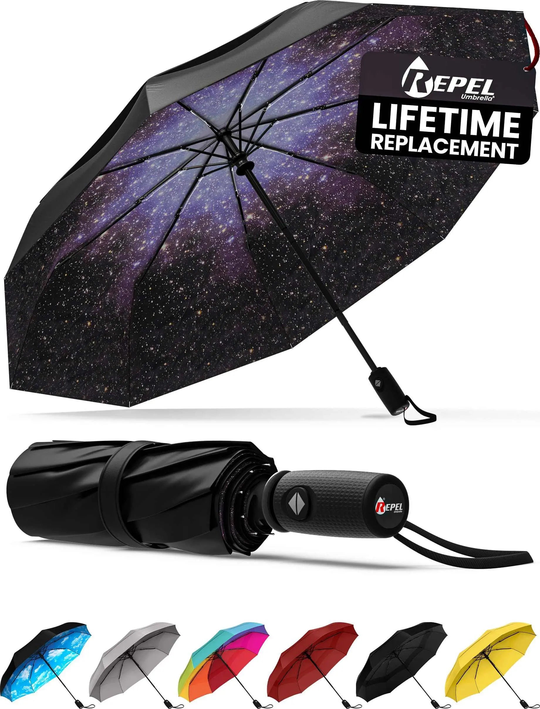 Repel Umbrella Windproof Travel Umbrella with Auto Open Close, Durable Fiberglass Frame, Waterproof Canopy.