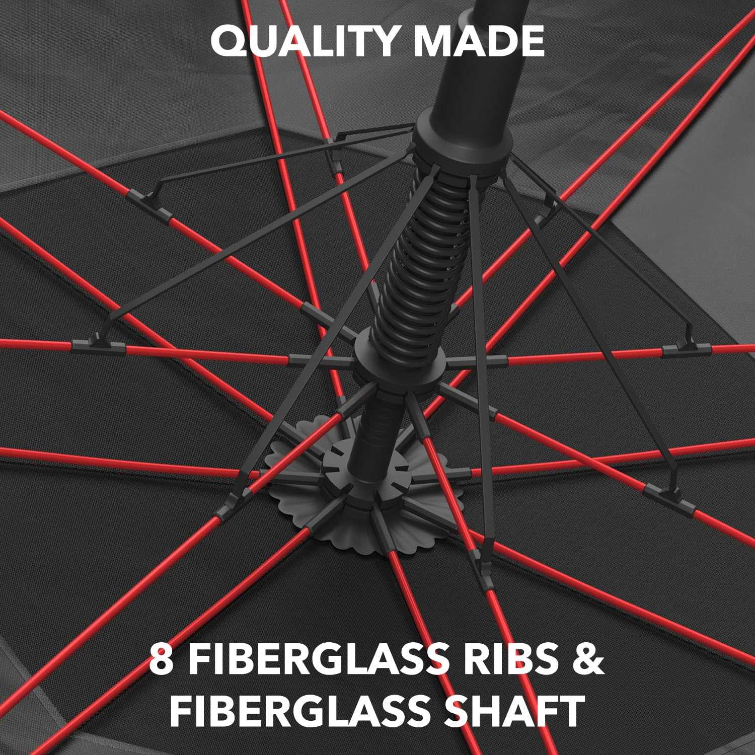 Repel Umbrella Windproof design with fiberglass ribs and shaft for durability.