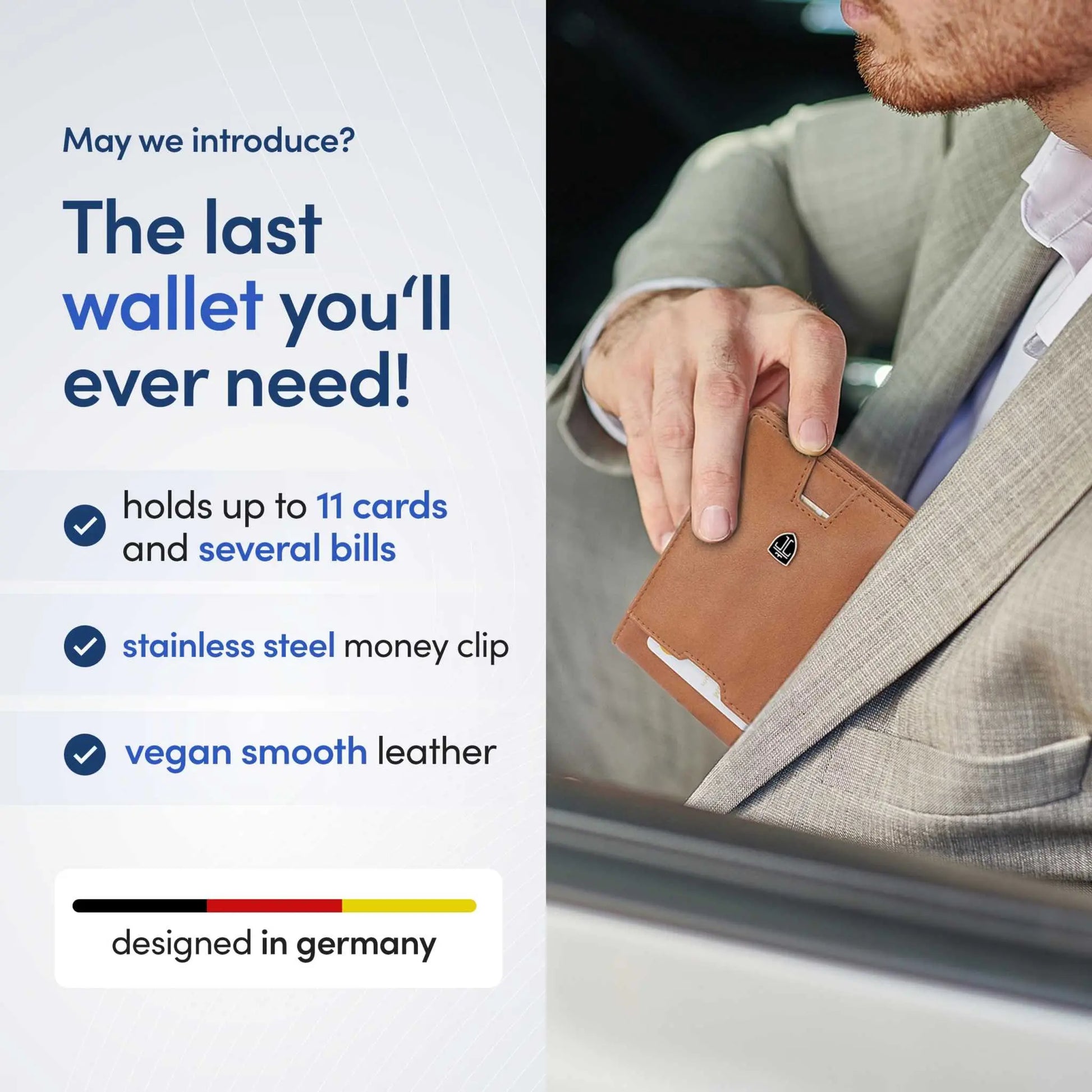 TRAVANDO Mens Slim Wallet with Money Clip AUSTIN RFID Blocking Bifold, 11 card pockets, carbon design.