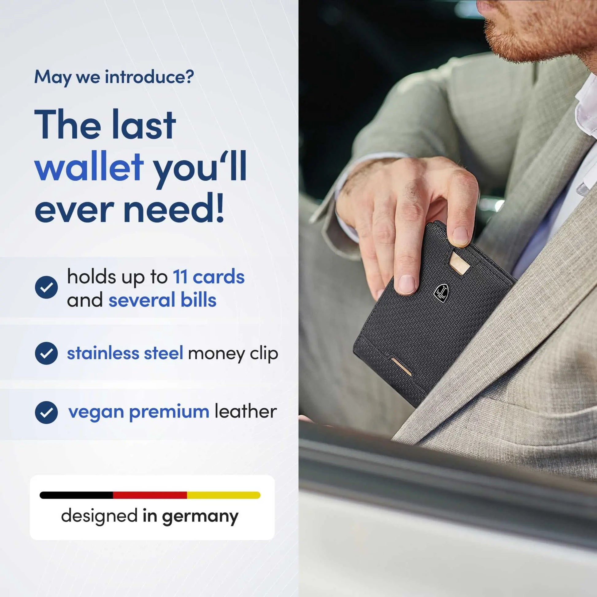 TRAVANDO Mens Slim Wallet with Money Clip, RFID Blocking Bifold Credit Card Holder, Stylish Vegan Leather Design.