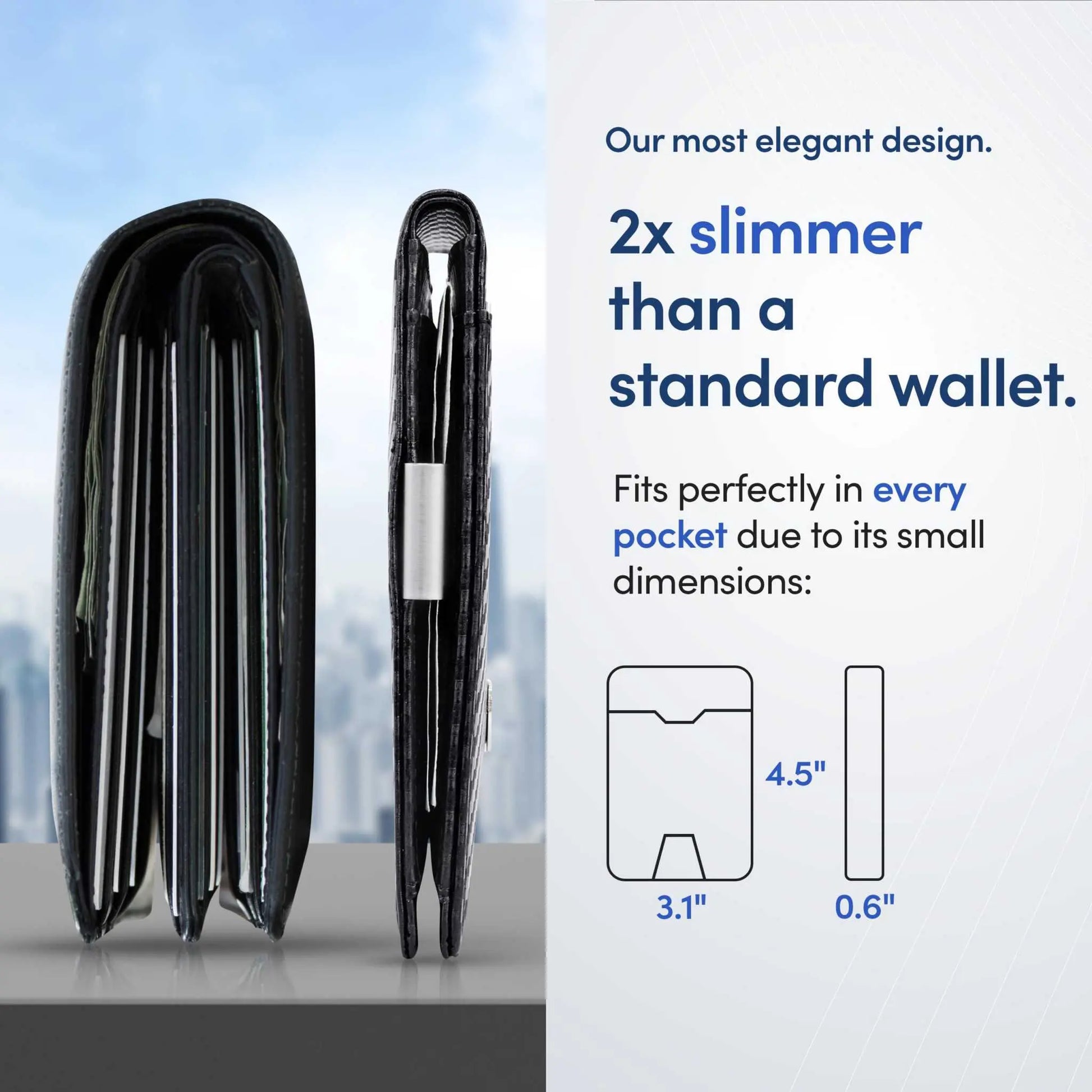 TRAVANDO Mens Slim Wallet with Money Clip AUSTIN, RFID-blocking, stylish bifold credit card holder, carbon design.