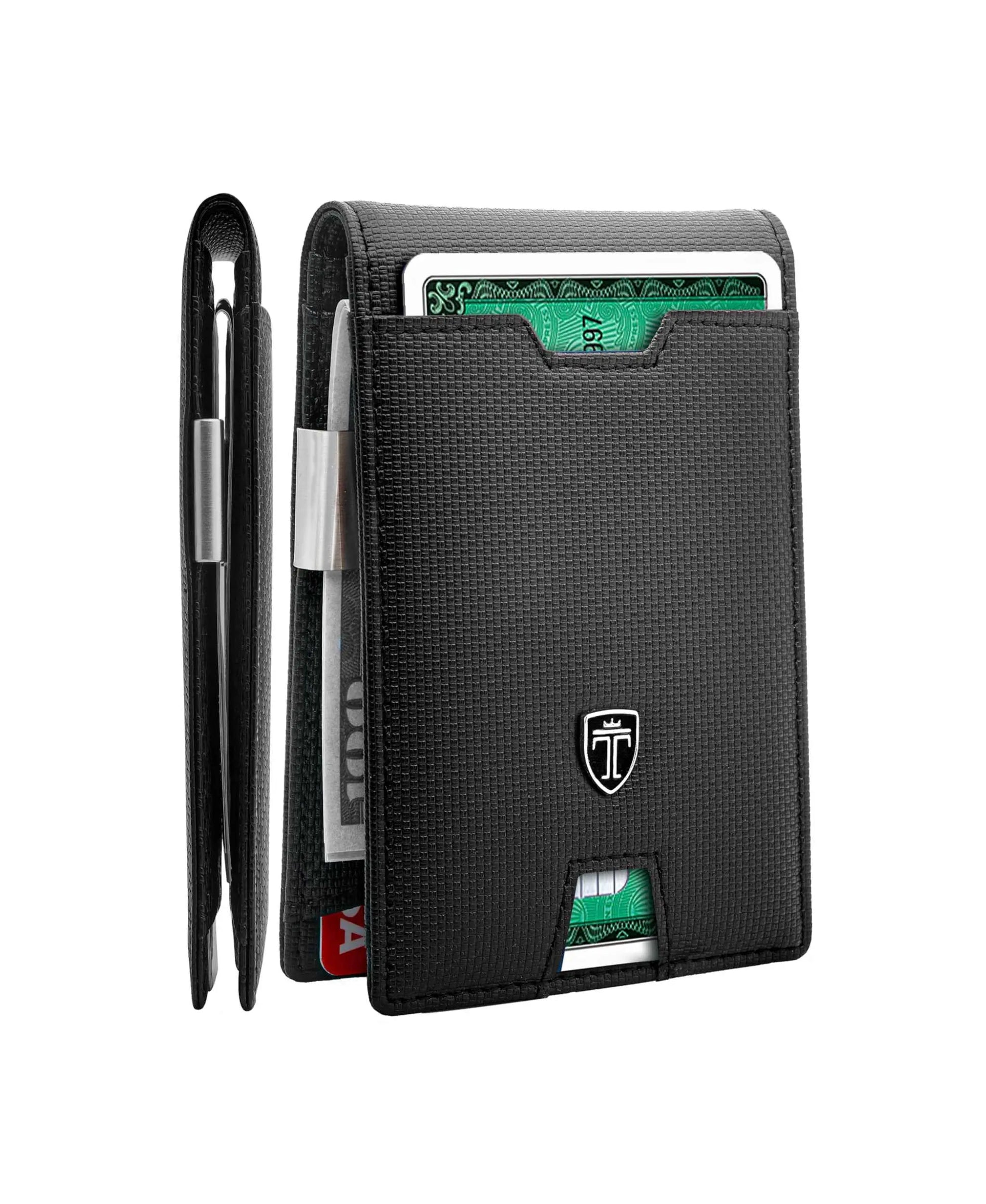 TRAVANDO Mens Slim Wallet with Money Clip, RFID blocking, carbon design