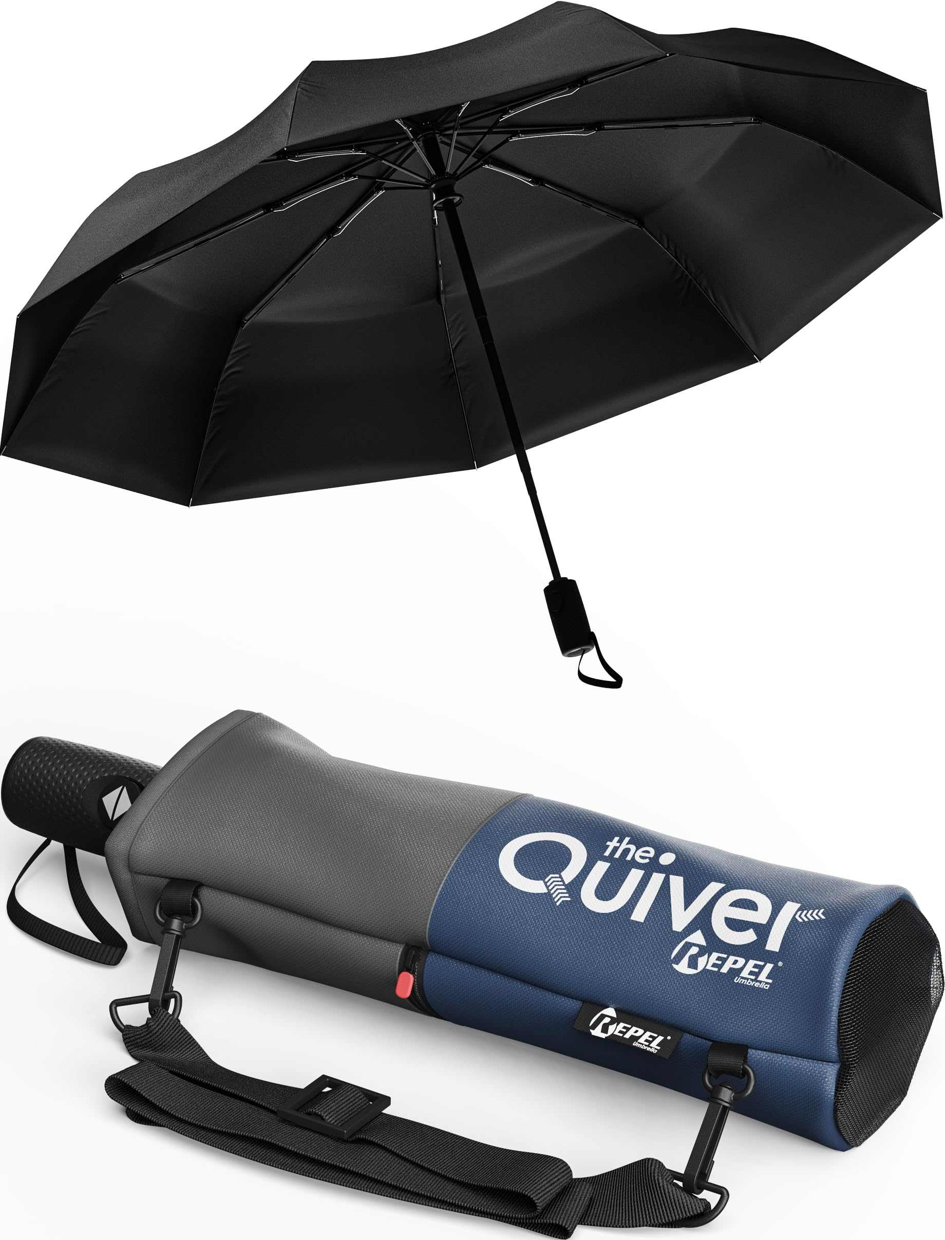 Repel Umbrella Windproof travel umbrella, durable and compact with auto open/close feature, ideal for rain protection.