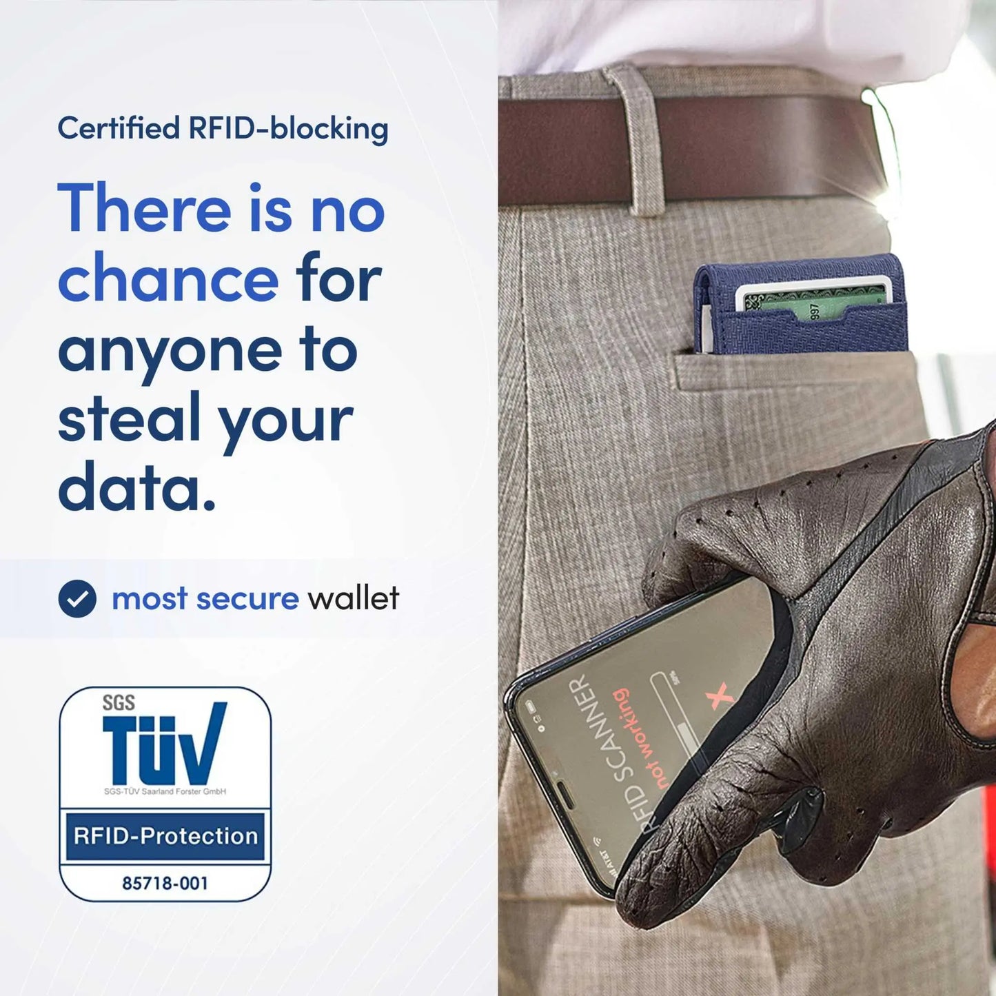 TRAVANDO Mens Slim Wallet with RFID blocking feature, money clip, and gift box in carbon design.