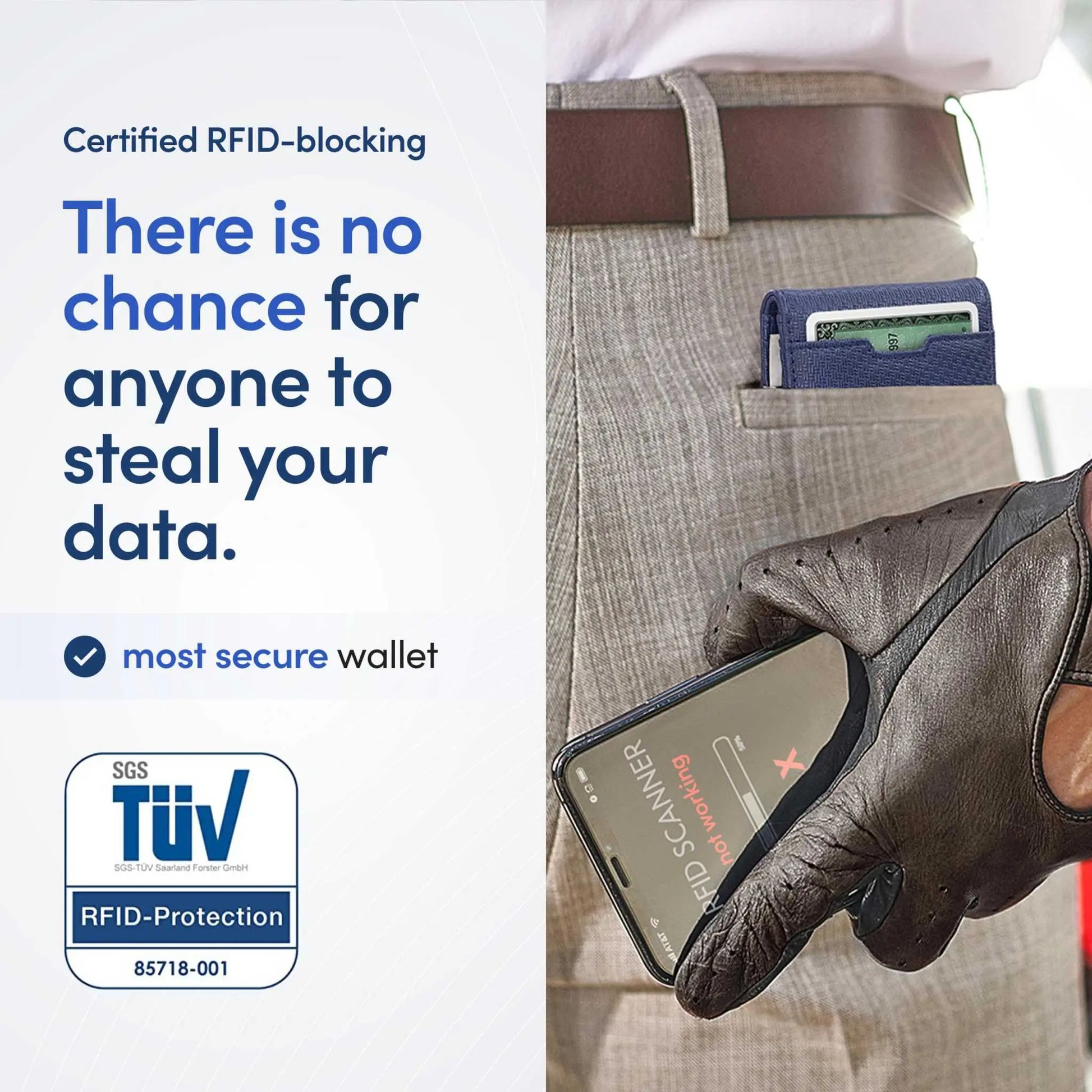 TRAVANDO Mens Slim Wallet with RFID blocking feature, money clip, and gift box in carbon design.