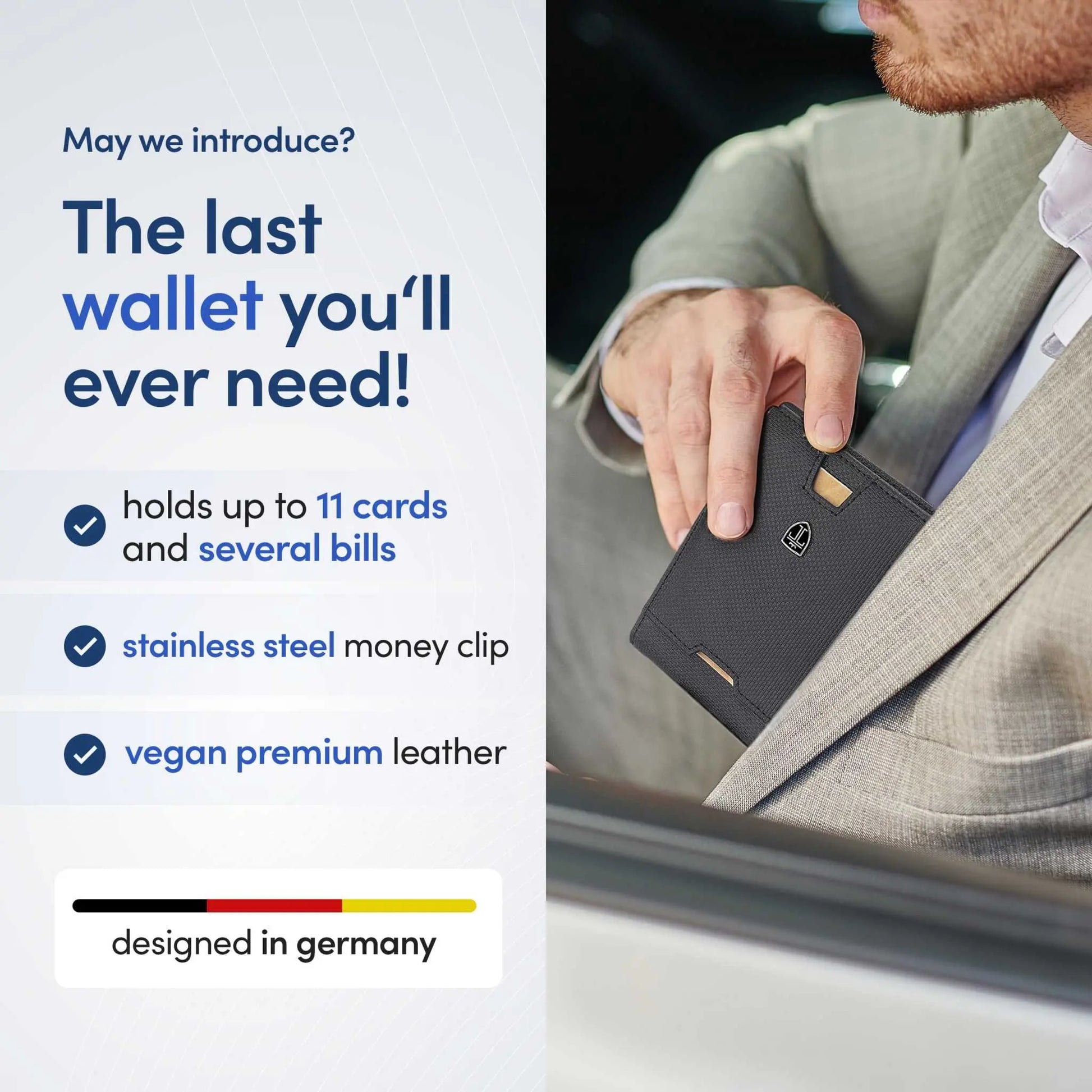TRAVANDO Mens Slim Wallet with RFID protection and money clip, designed in Germany, perfect for cards and cash.