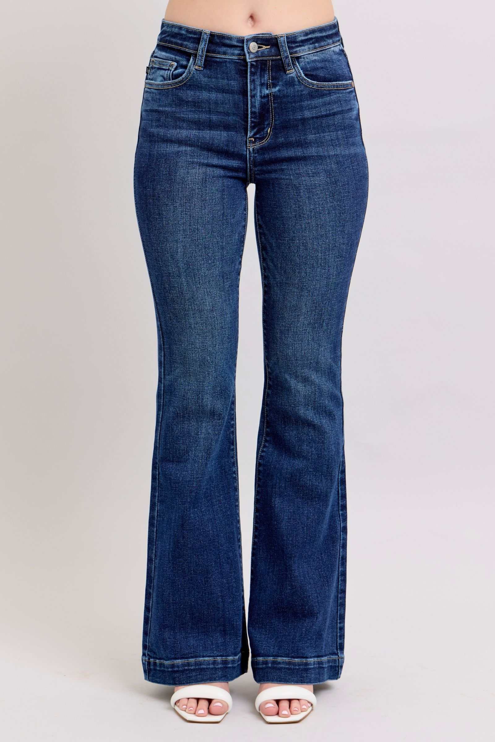 Judy Blue high rise flare jeans with pockets, plus size.