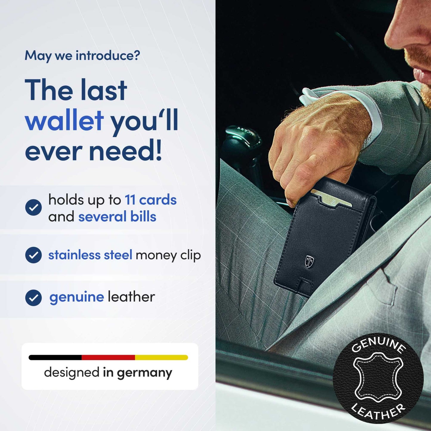 TRAVANDO Mens Slim Wallet with RFID Blocking, Money Clip, and Credit Card Holder in Carbon Design