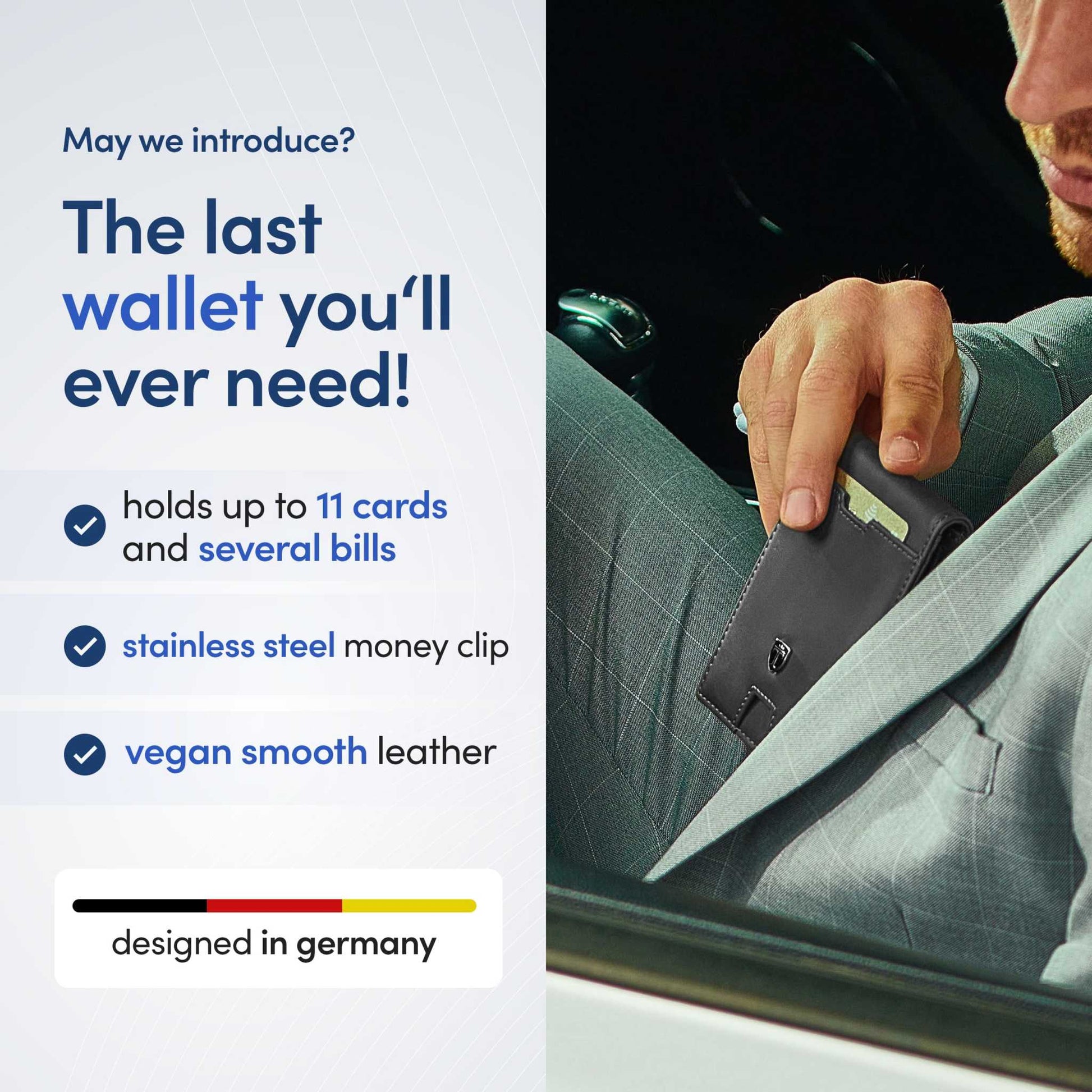 TRAVANDO Mens Slim Wallet with Money Clip, RFID Blocking Bifold, 11 Card Pockets, Carbon Design.