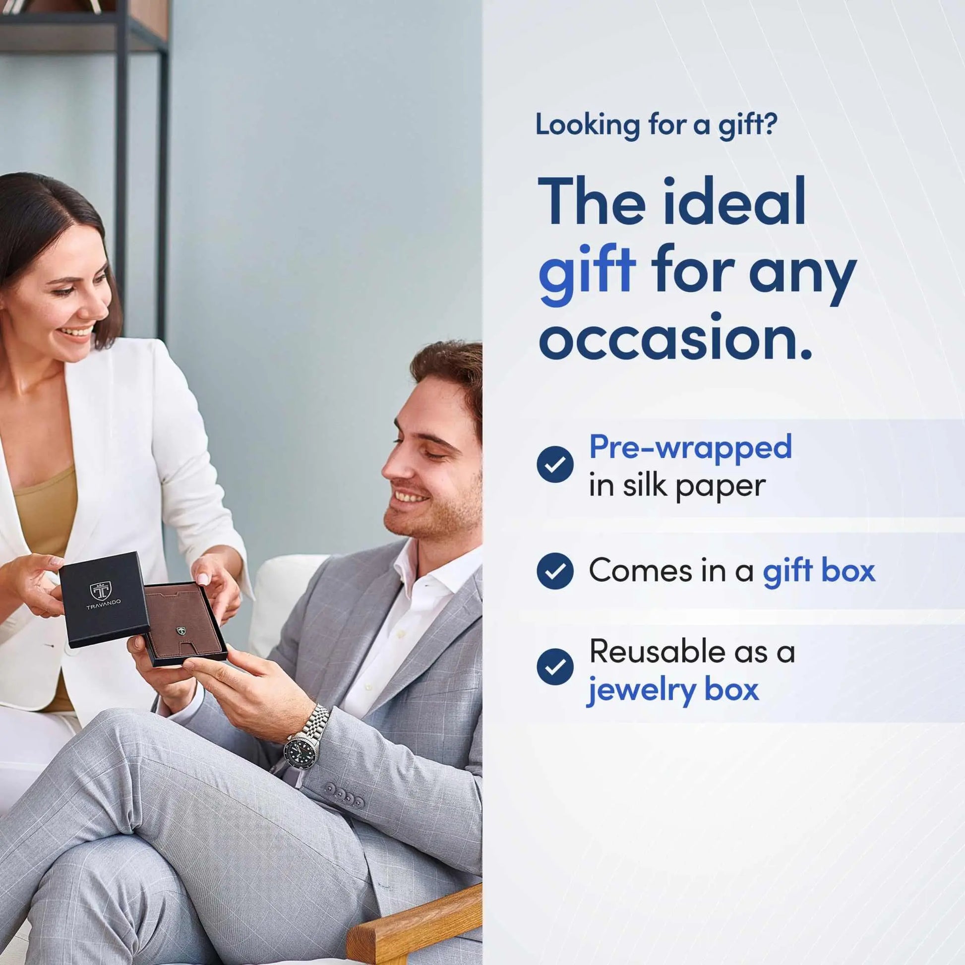 TRAVANDO Mens Slim Wallet with Money Clip, RFID Blocking, Gift Box Included