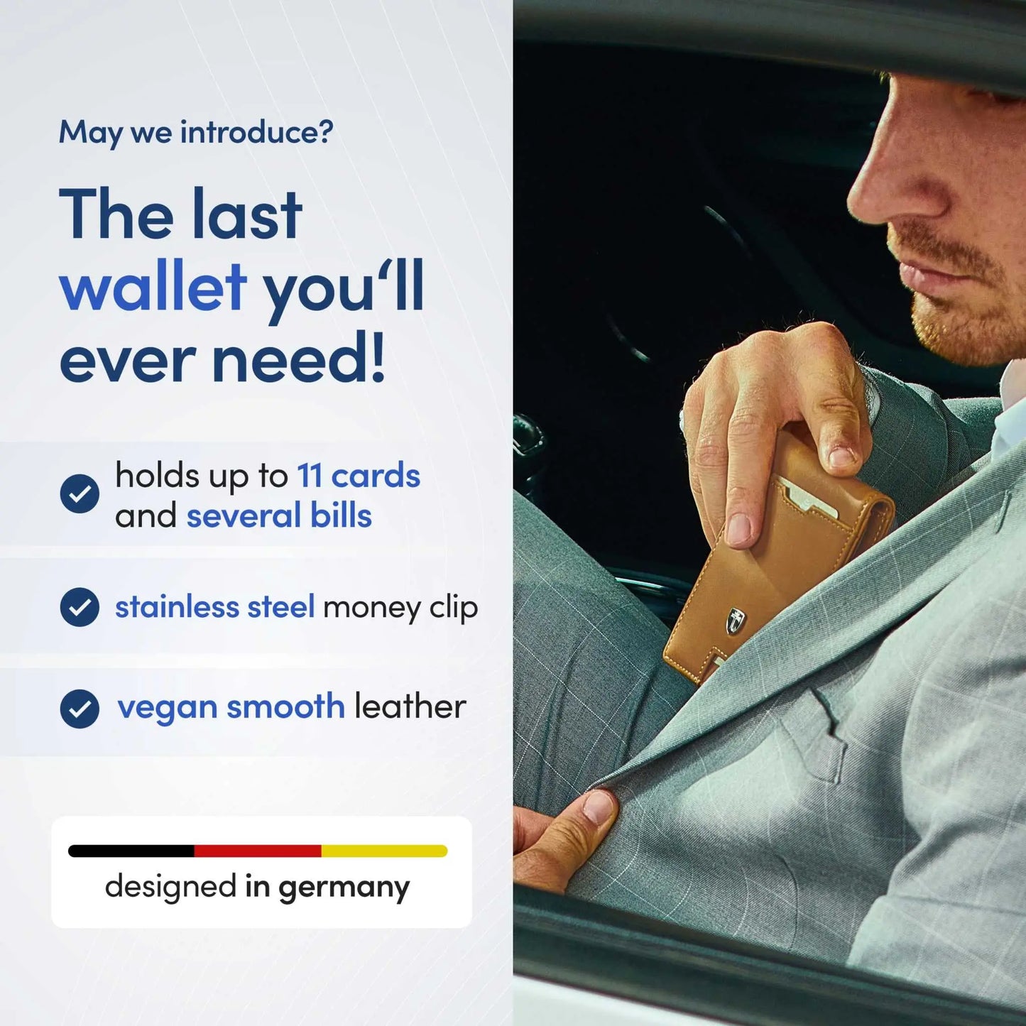 TRAVANDO Mens Slim Wallet with Money Clip, RFID Blocking, 11 Card Pockets, Vegan Leather
