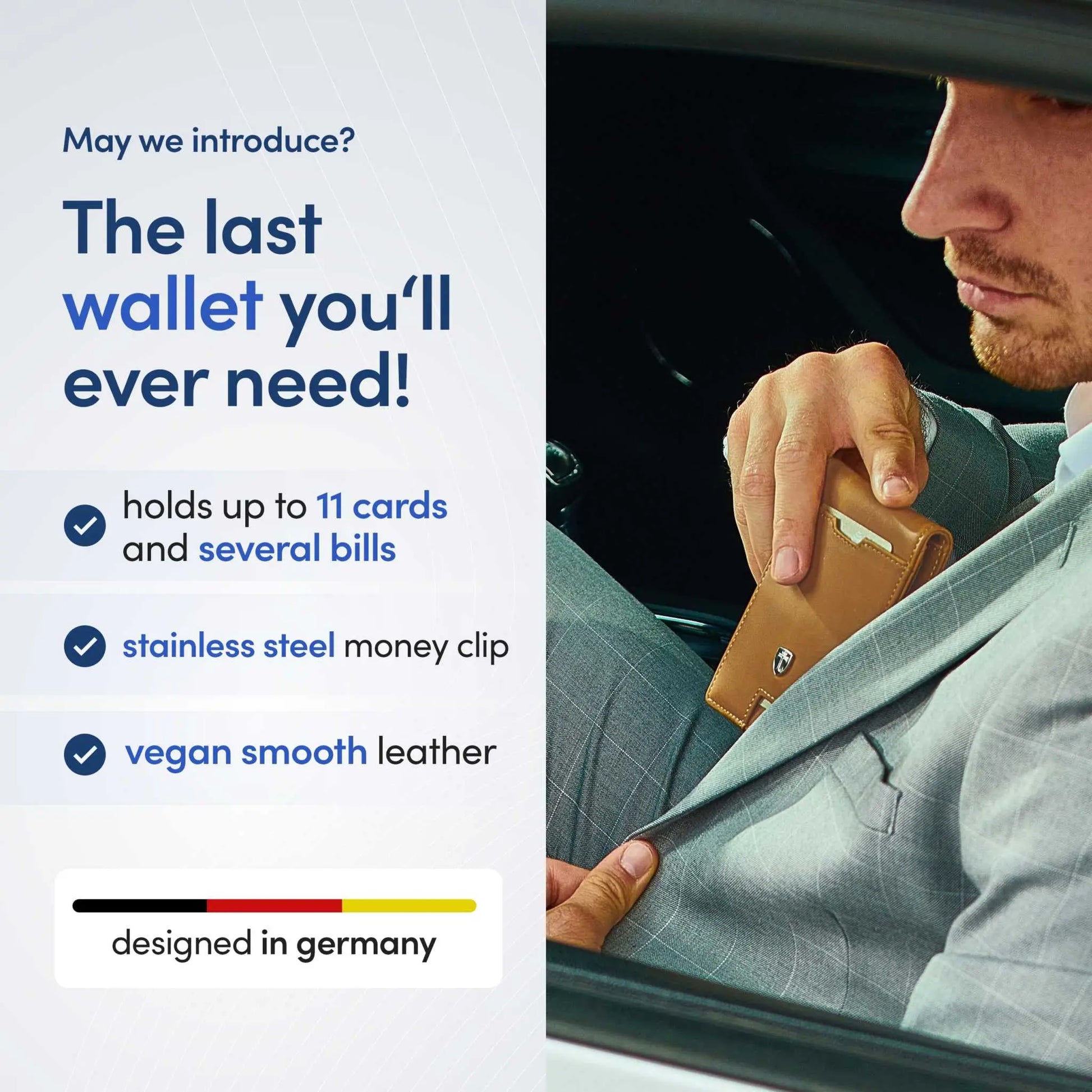 TRAVANDO Mens Slim Wallet with Money Clip, RFID Blocking, 11 Card Pockets, Vegan Leather
