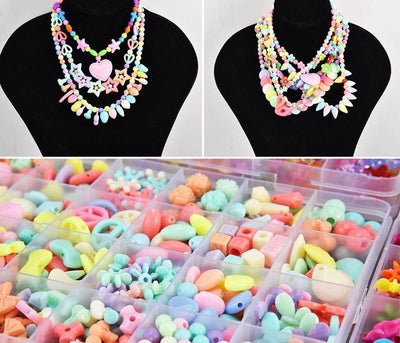 DIY Handmade Gift Box for Kids with Creative Bead-Making Toy Set; colorful beads for jewelry making displayed in a compartmentalized box.