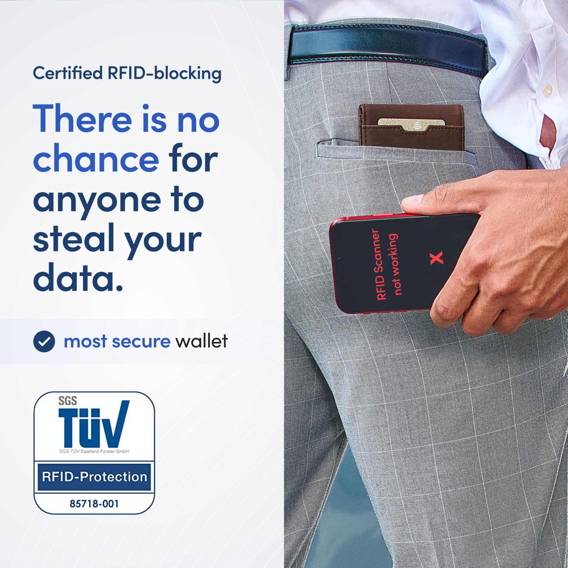 TRAVANDO Mens Slim Wallet with RFID protection being used, featuring 11 card pockets, money clip, and stylish design.