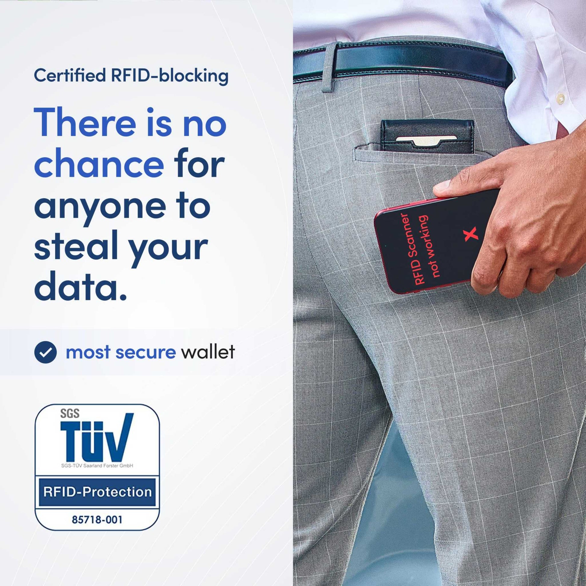 TRAVANDO Mens Slim Wallet with Money Clip, RFID Blocking Bifold, shown in use, emphasizing its security against data theft.