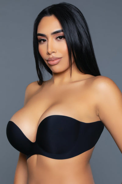 Strapless and backless Barely Even There Bra in black, offering seamless support and invisible coverage.