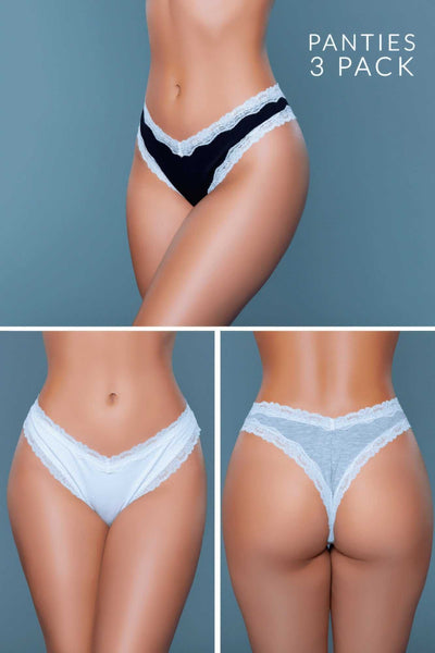 Sam Thong 3 Pack with contrast lace trim, low-rise fit, and soft jersey fabric.