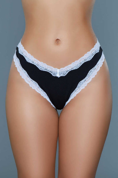 Low-rise black thong with white lace trim from Sam Thong 3 Pack.