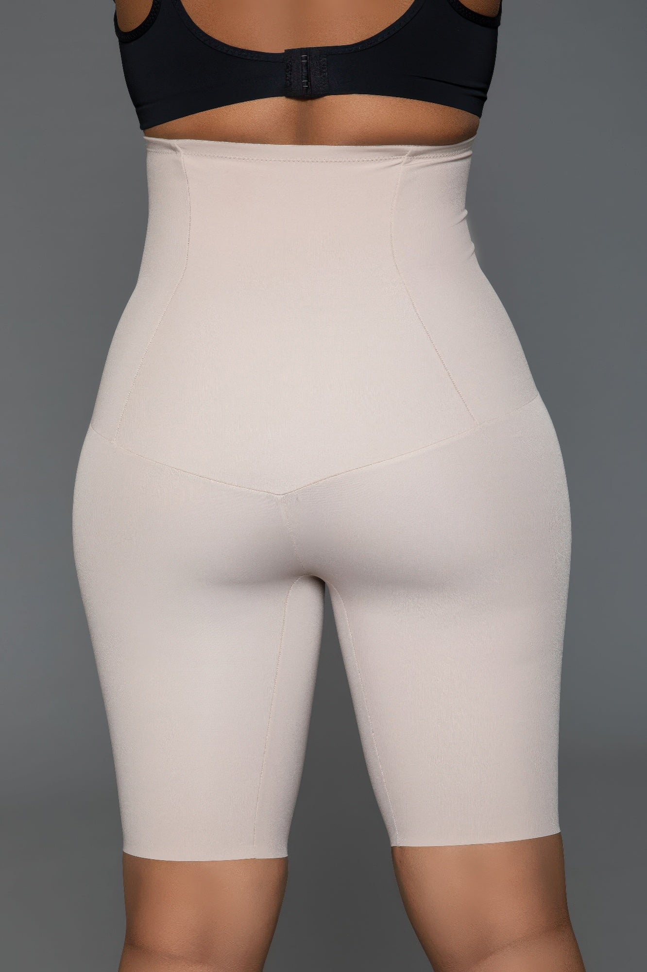 product white view of low back shapewear shorts demonstrating discreet low back cut