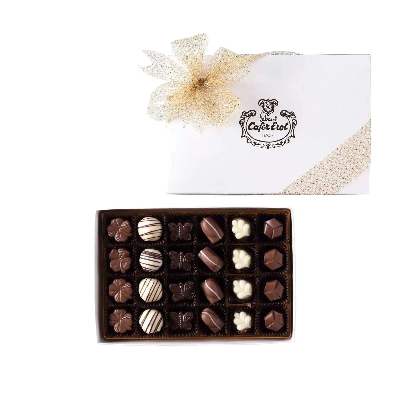 Şekerci Cafer Erol Special Chocolate, white thin box, 24 pieces, Turkish confectionery, 300g.