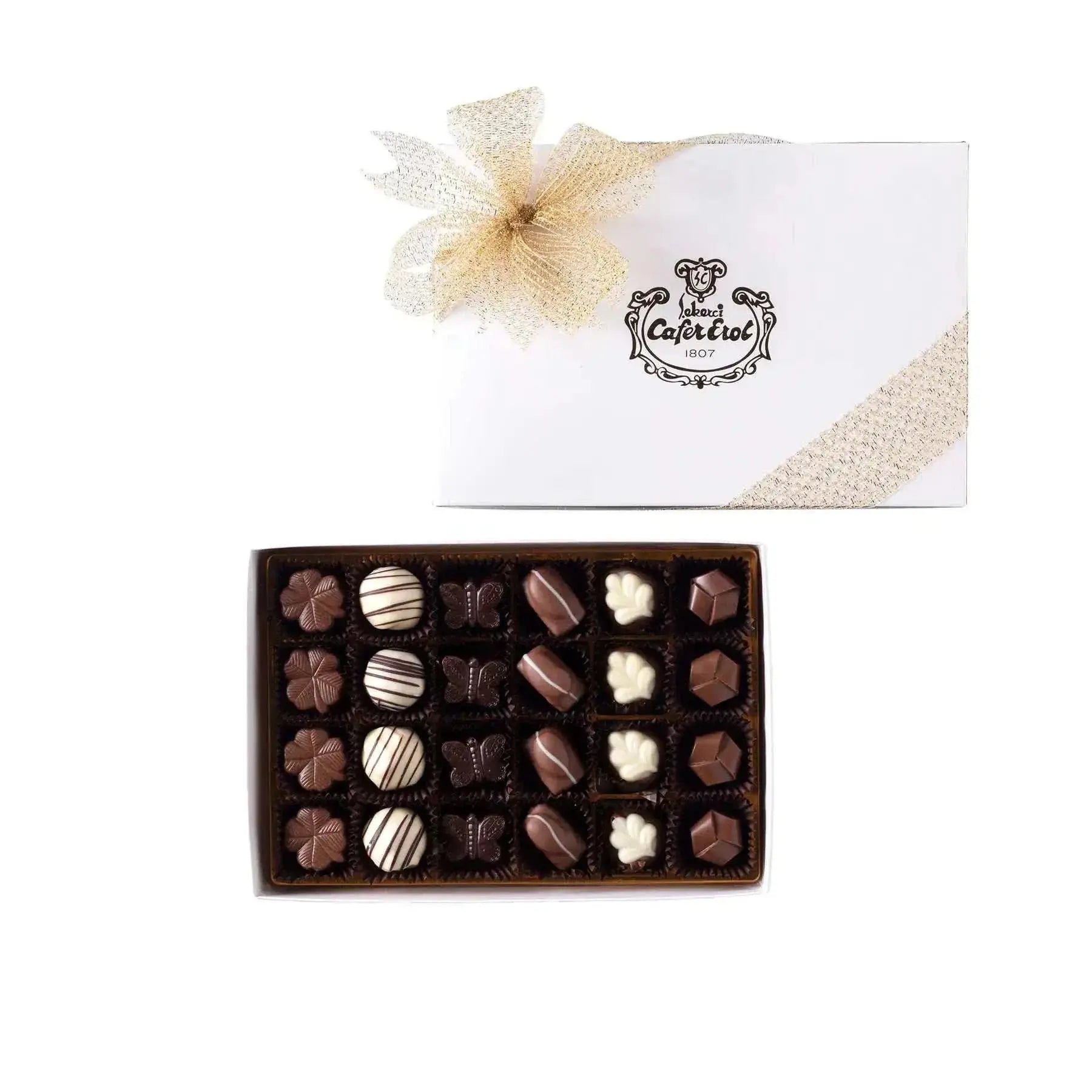 Şekerci Cafer Erol Special Chocolate, white thin box, 24 pieces, Turkish confectionery, 300g.