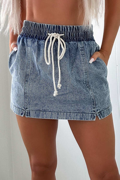 Drawstring High Waist Short Pocketed Denim 1