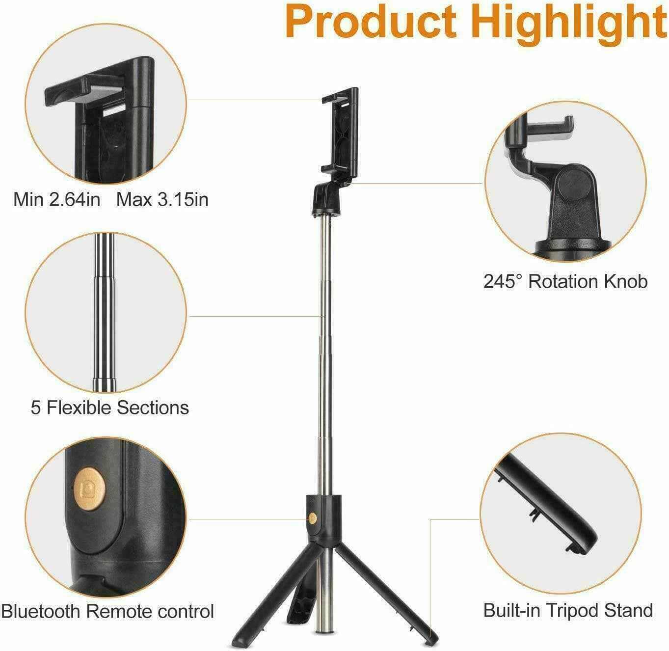 Bluetooth Phone Stand Selfie Tripod Telescopic Stick Remote Monopod Extendable ...