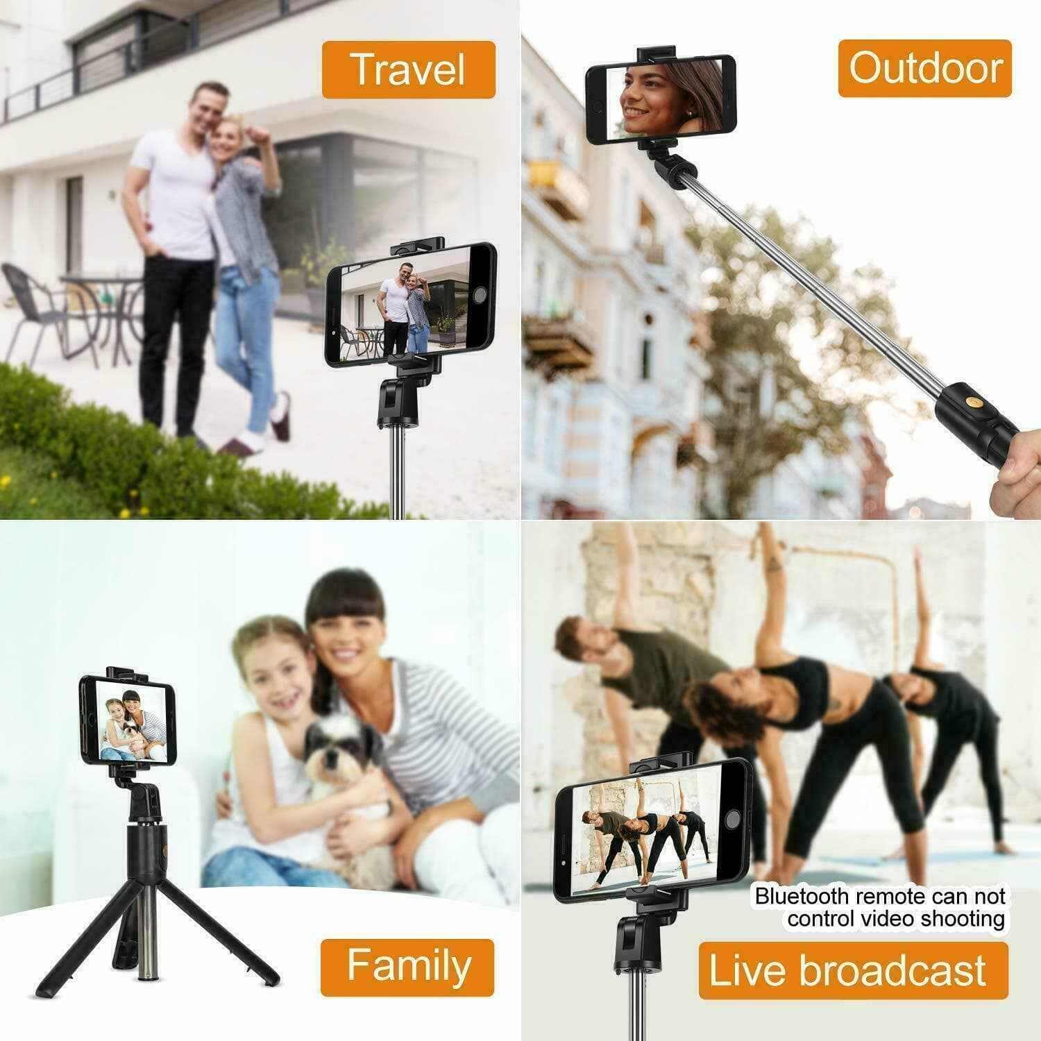 Bluetooth Phone Stand Selfie Tripod Telescopic Stick Remote Monopod Extendable ...