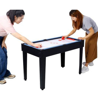 5-in-1 Game Table for home, featuring billiards, push hockey, foosball, ping pong, and basketball games, compact and stylish design.