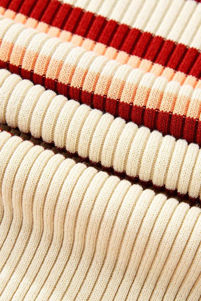 Contrast striped Johnny collar short sleeve mini dress fabric close-up.