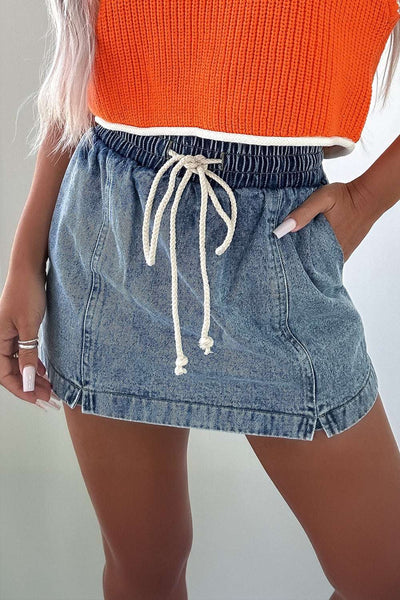 Drawstring High Waist Short Pocketed Denim 2