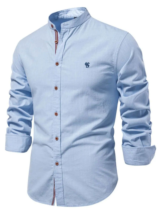 Men's full size button down embroidered shirt, blue, cotton, plus size, basic style.