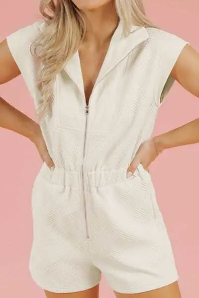 Zip Front Romper with Pockets - front