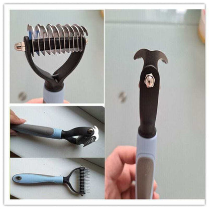 Grooming Brush For Pet Dog Cat Deshedding Tool Rake Comb Fur Remover Reduce 2-Side Dematting Tool For Dogs Cats Pets Grooming Brush Double Sided Shedding And Dematting Undercoat Rake Hair Removal Comb