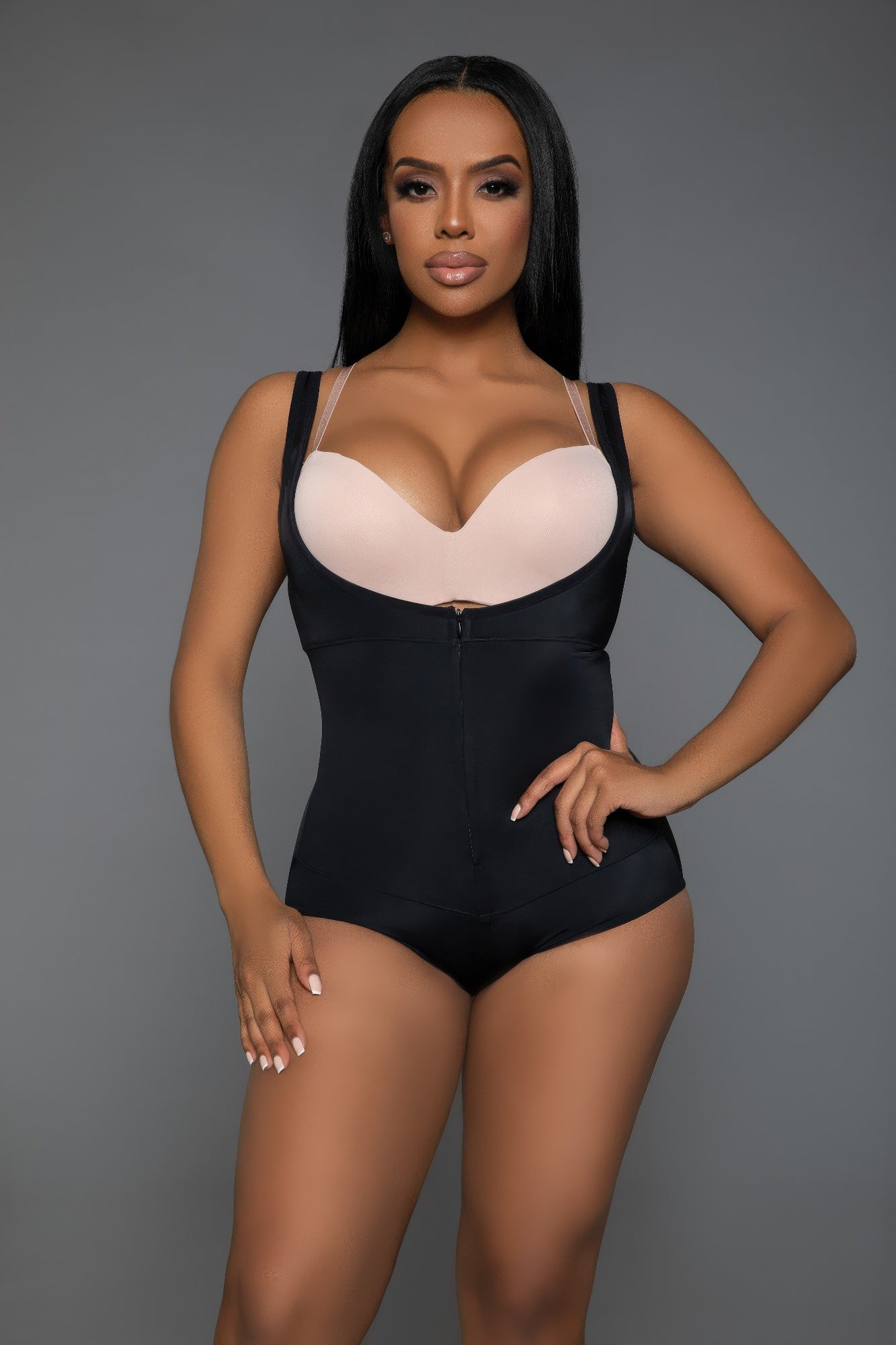 Larger front view of Keep It Tight shapewear bodysuit showing smooth, seamless design and open-bust style