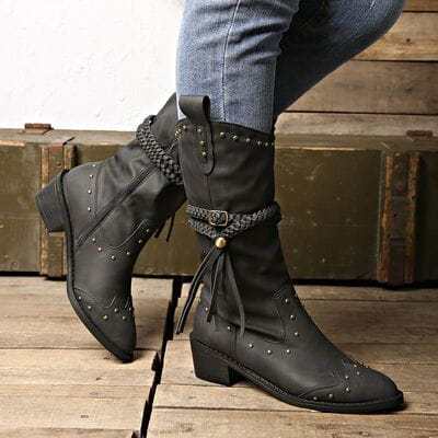 Leather Block Heel Boots