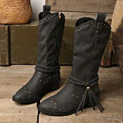 Leather Block Heel Boots