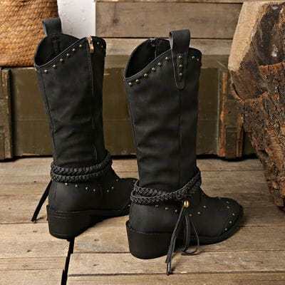 Leather Block Heel Boots