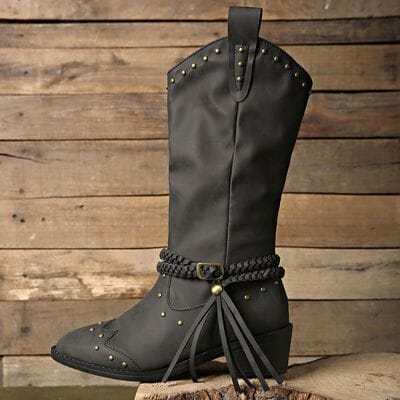 Leather Block Heel Boots