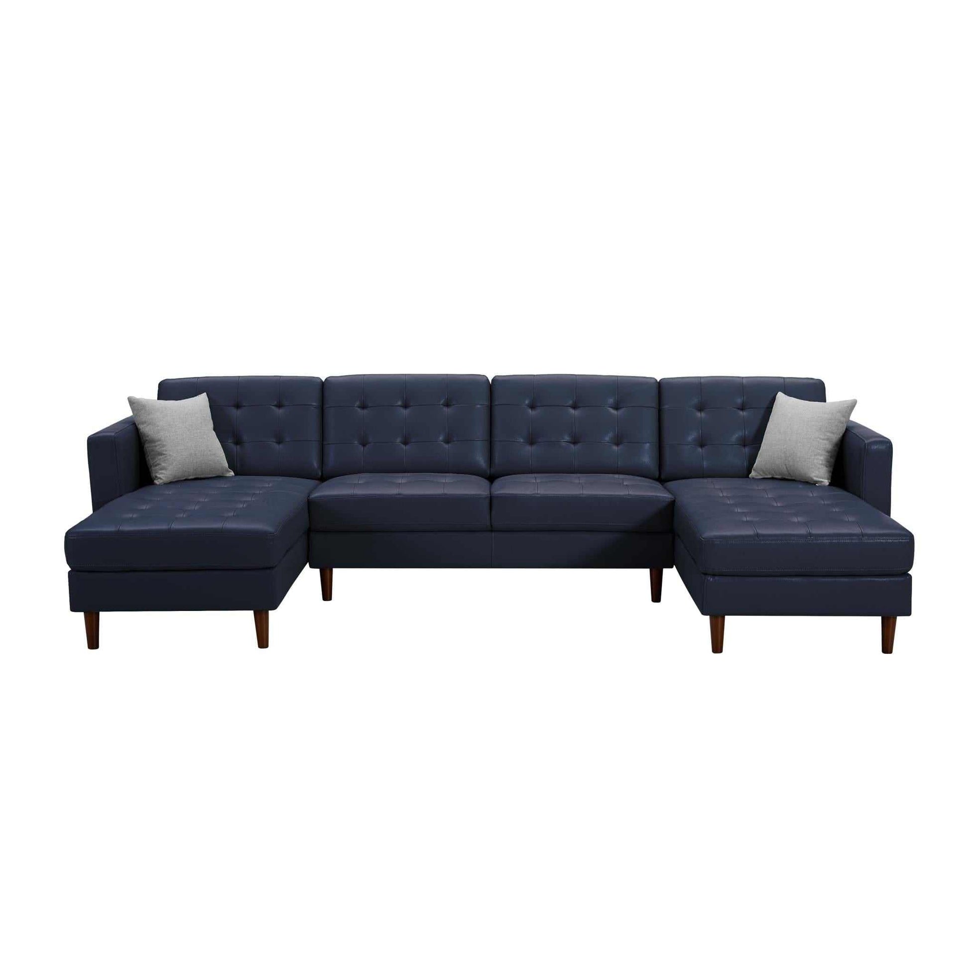 Blue Leather Sofa with U-shape