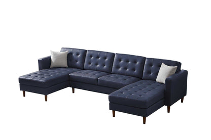 Blue Leather Sofa with U-shape